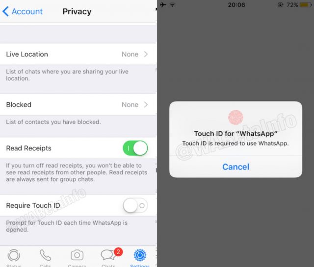 whatsapp touch id face id feature