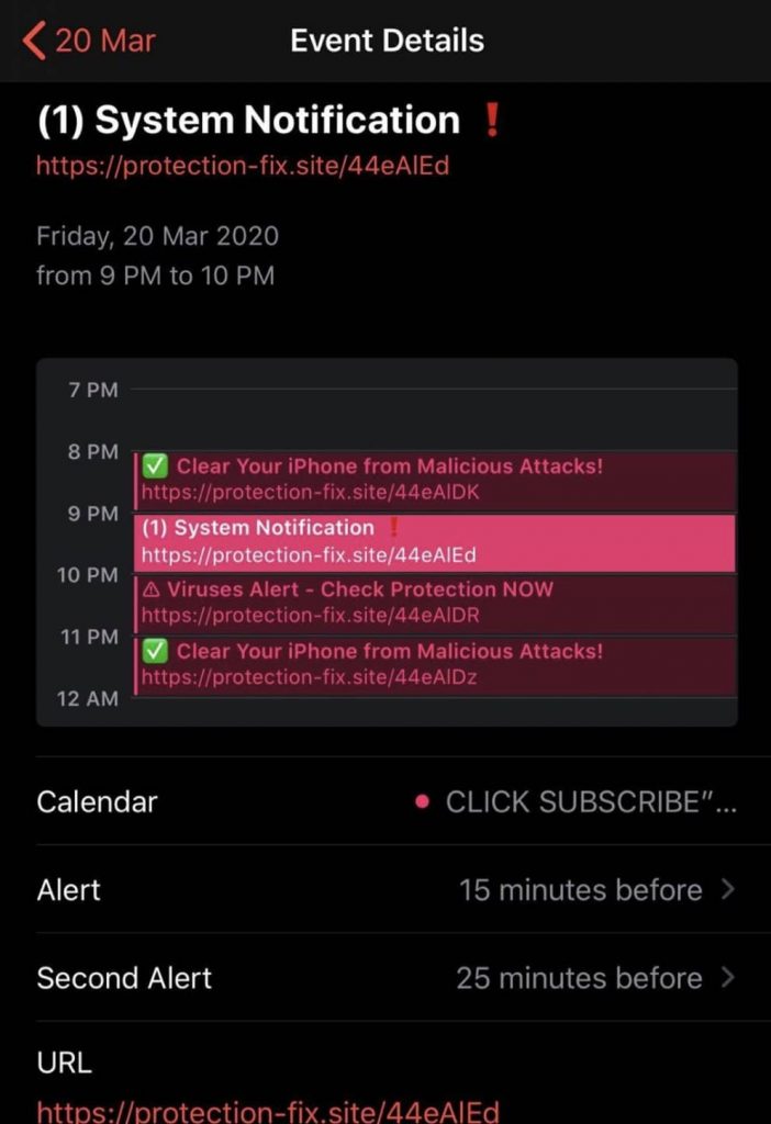 Remove "CLICK SUBSCRIBE" Calendar Events Virus from iPhone?