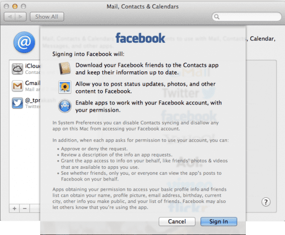 Update Twitter and Facebook Contacts on OS X