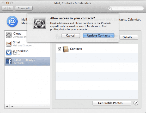 Update Twitter and Facebook Contacts on OS X