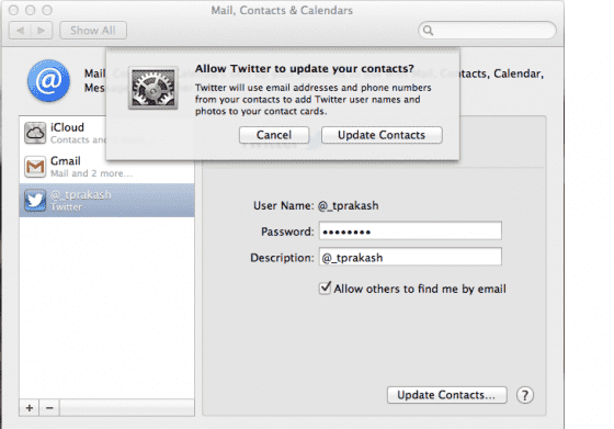 Update Twitter and Facebook Contacts on OS X