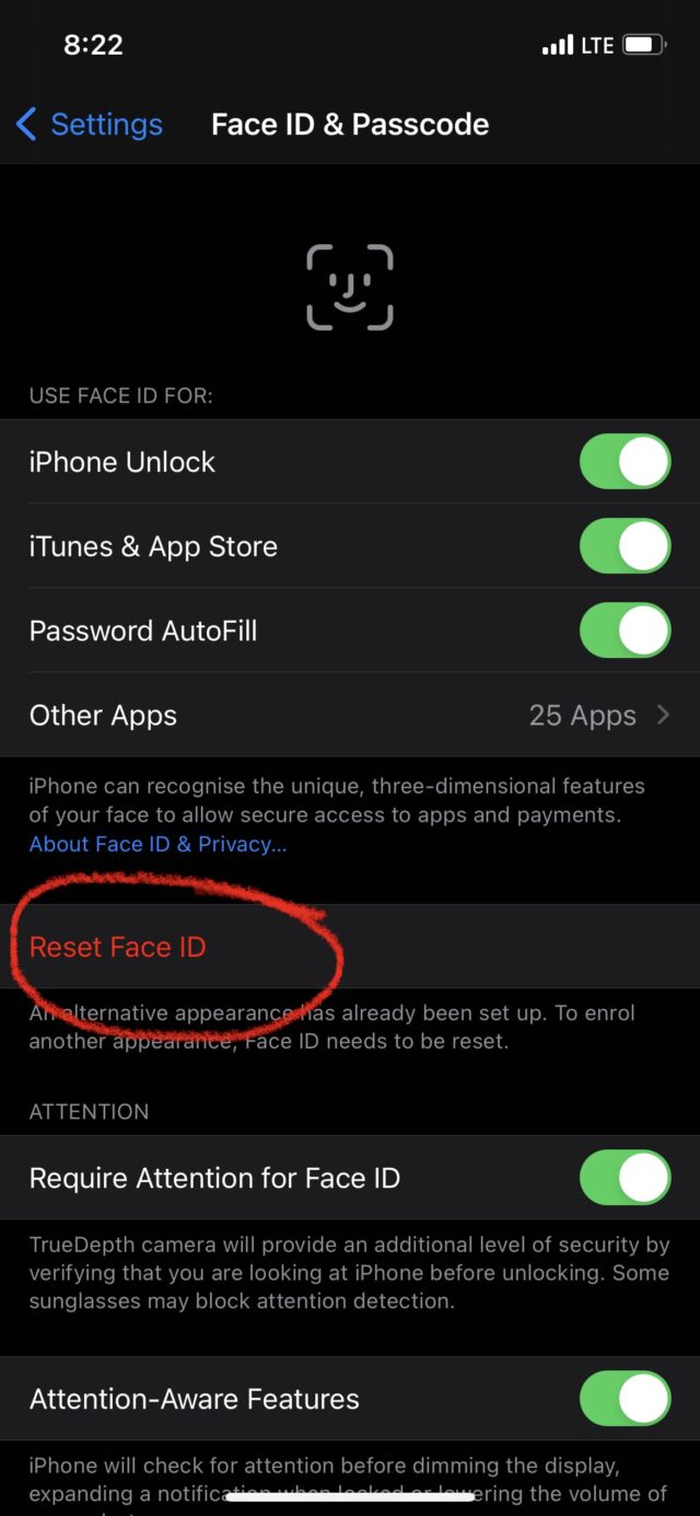 face id has been disabled