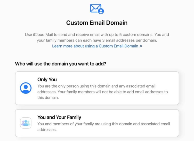 ios icloud custom email domain iphone