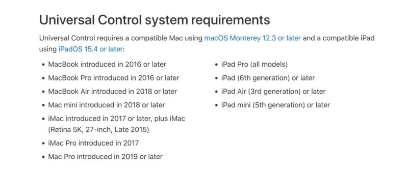 universal control mac ipad compatibility