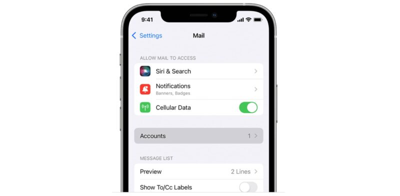 iphone mail app notifications accounts