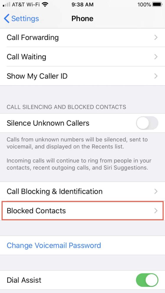 iphone blocked contacts
