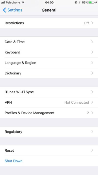 iphone general settings