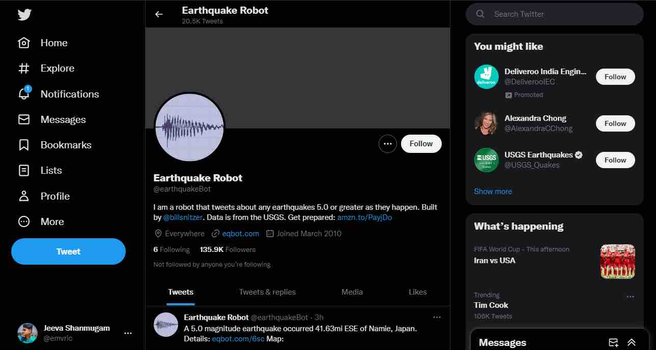 earthquake robot twitter bots