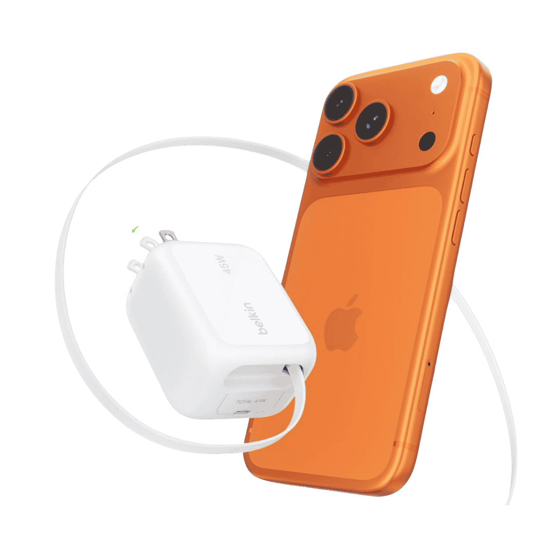 Belkin Wall GaN Charger 45W Retractable USB C Cable