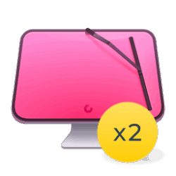 Pink drawing tablet with a stylus resting across its top and a yellow circular badge reading 'x2', indicating two units.