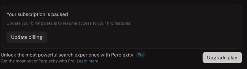 your subscription paused perplexity